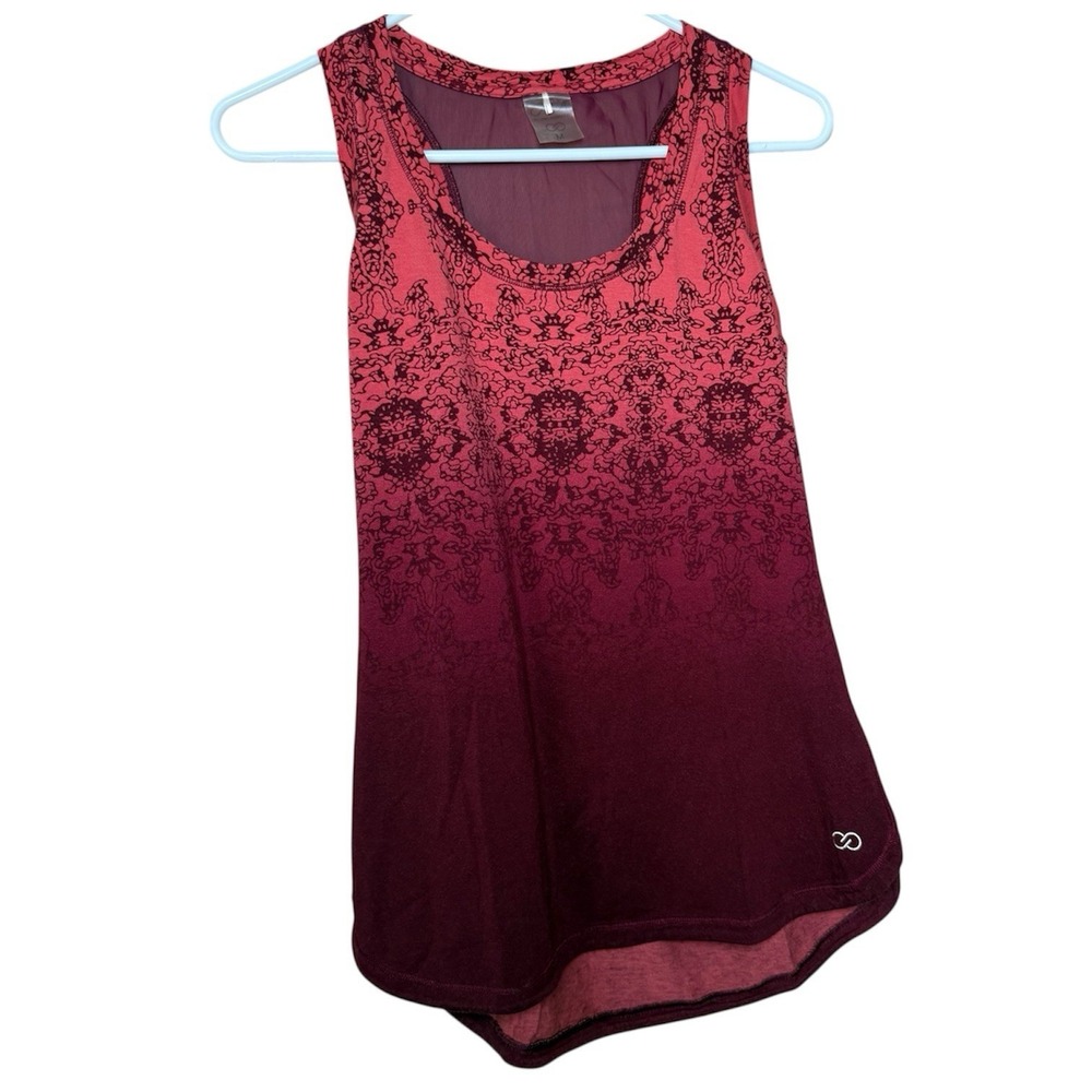 CALIA by Carrie Underwood Ombre Coral to Burgundy Tank with Black Print
